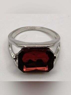 Silver Plated Brown Crystal Cocktail Ring Rectangular Statement Size 9.25